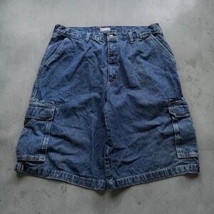 Utility Brand Mens Blue Denim Cargo Jorts Size 38 Dark Wash Baggy Y2K Grunge